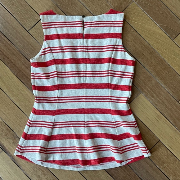 Anthropologie Vanessa Virginia Red Cream Striped Peplum Top XS - Picture 7 of 9
